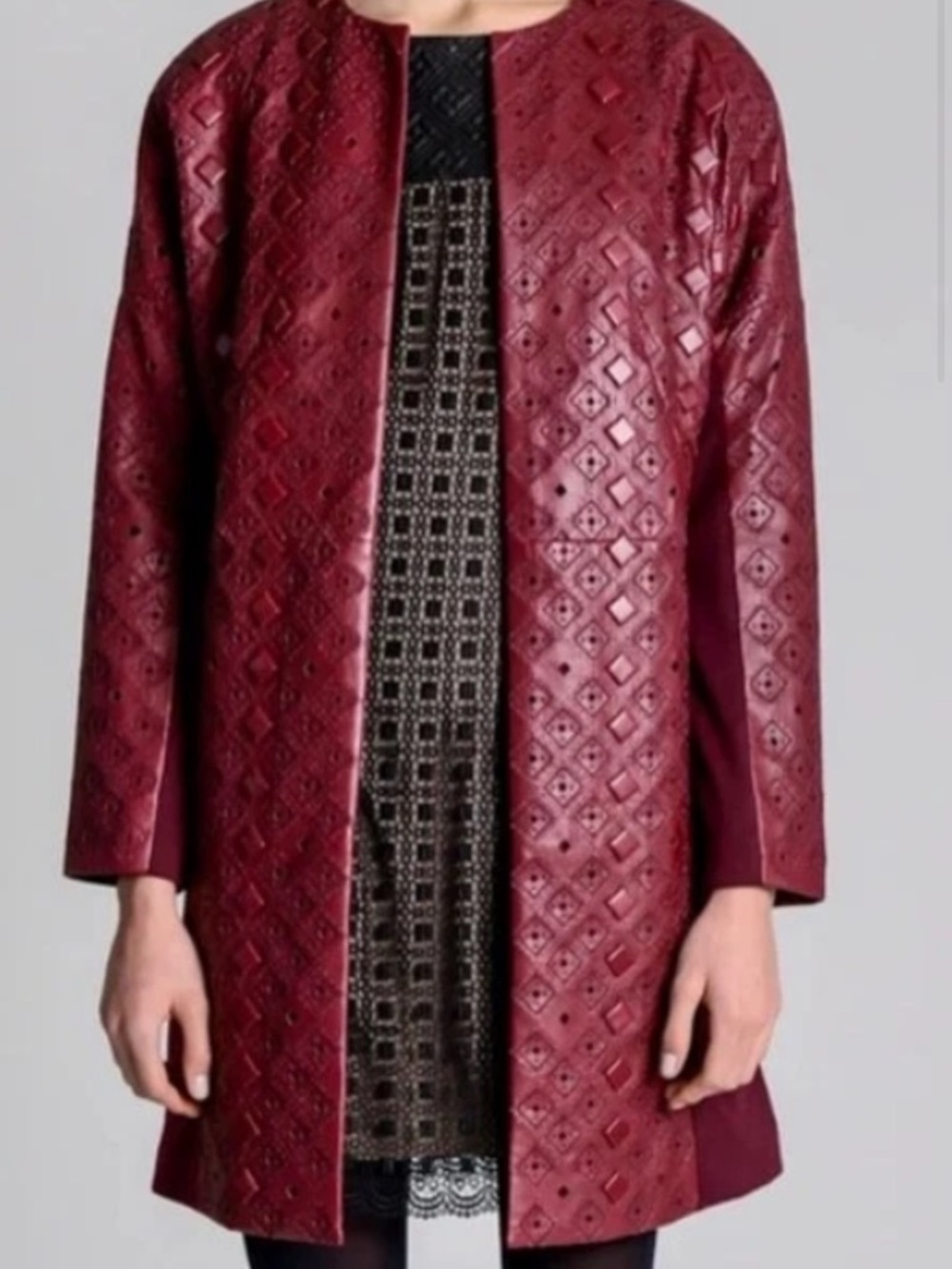 Catherine Malandrino Quilted Wine Red Leather Coat